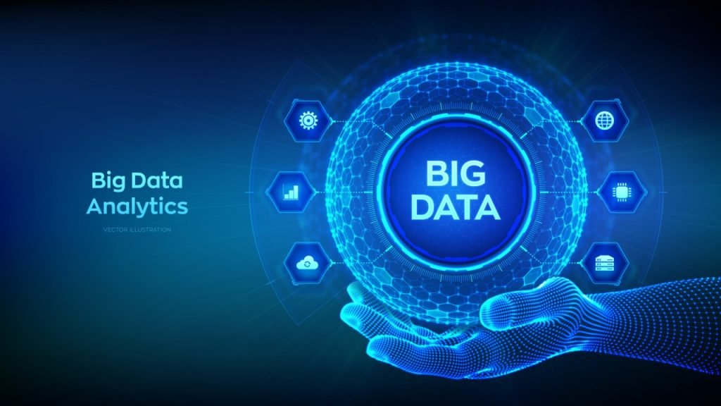 Graphical representation of big data analytics showcasing data collection, processing, analysis, and visualization
